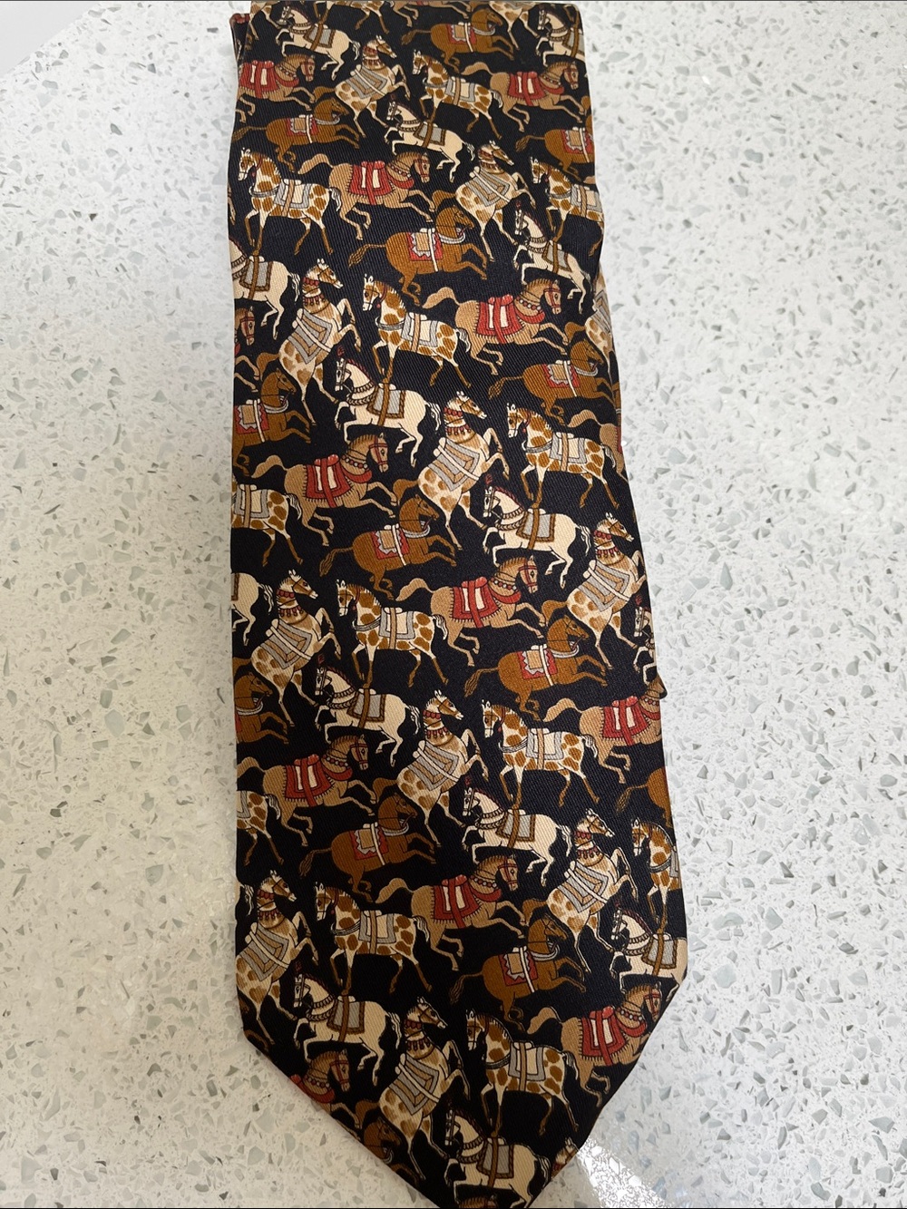 Salvatore Ferragamo Chocolate Brown Equestrian -Print Silk Tie